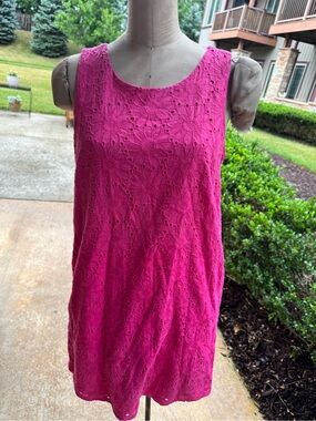 Sleeveless Eyelet Floral Dress in Bright Fuchsia